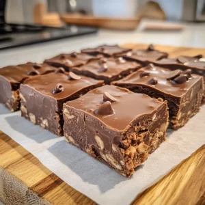 Healthy No‑Bake Greek Yogurt Chocolate Peanut Butter Protein Bars Healthy No‑Bake Greek Yogurt Chocolate Peanut Butter Protein Bars cut into squares showing fudgy texture and mini chocolate chips