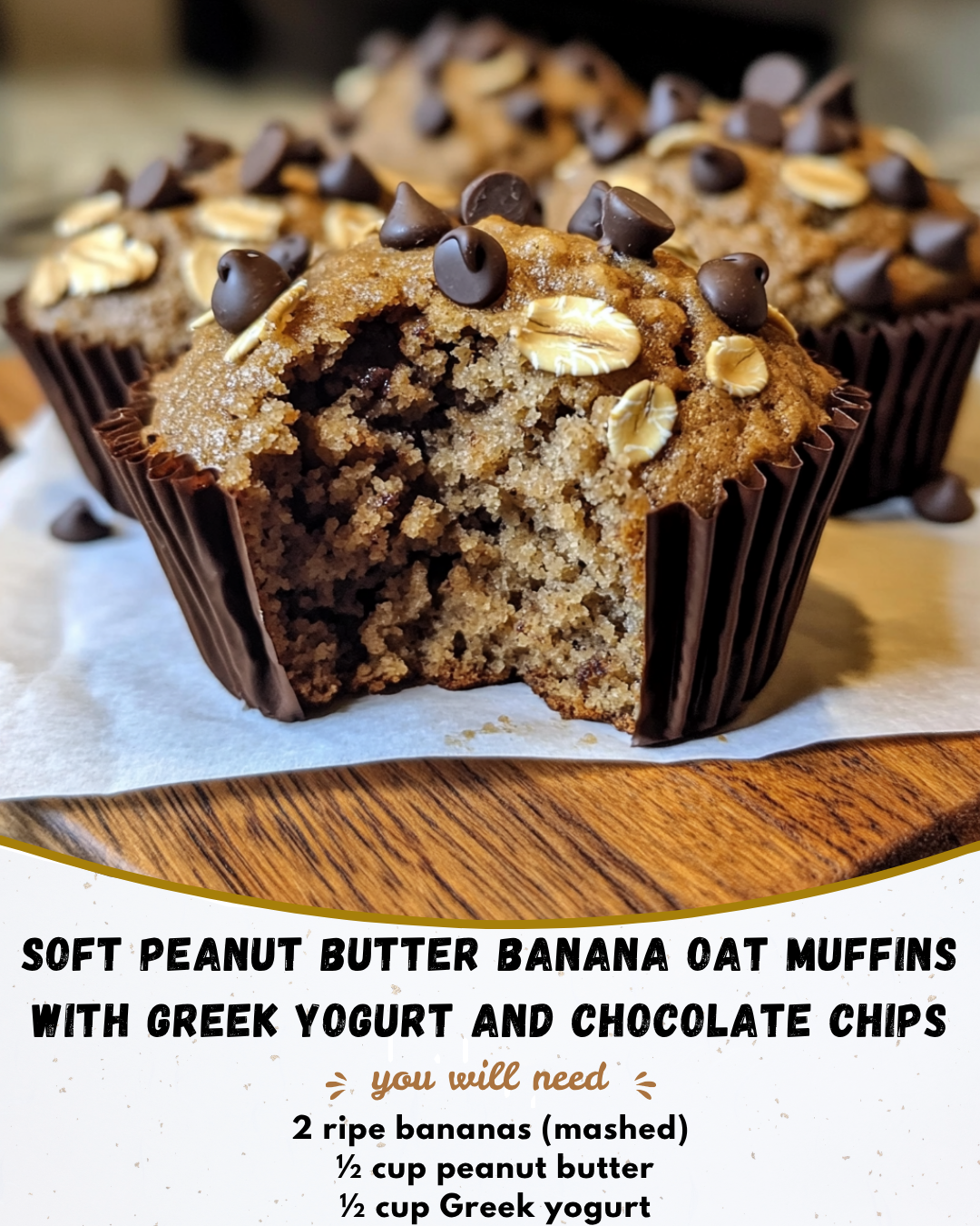 Soft Peanut Butter Banana Oat Muffins With Greek Yogurt And Chocolate Chips 2