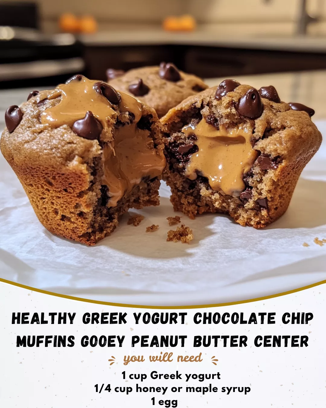 Healthy Greek Yogurt Chocolate Chip Muffins with Gooey Peanut Butter 3 2