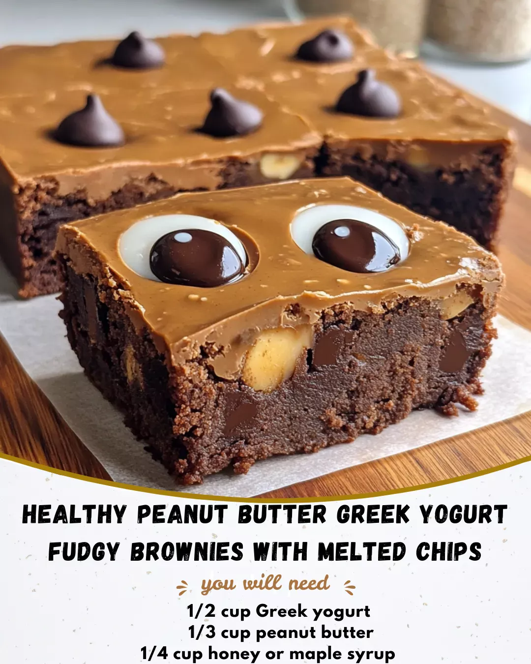 Healthy Peanut Butter Greek Yogurt Fudgy Brownies with Melted Chips 4 36